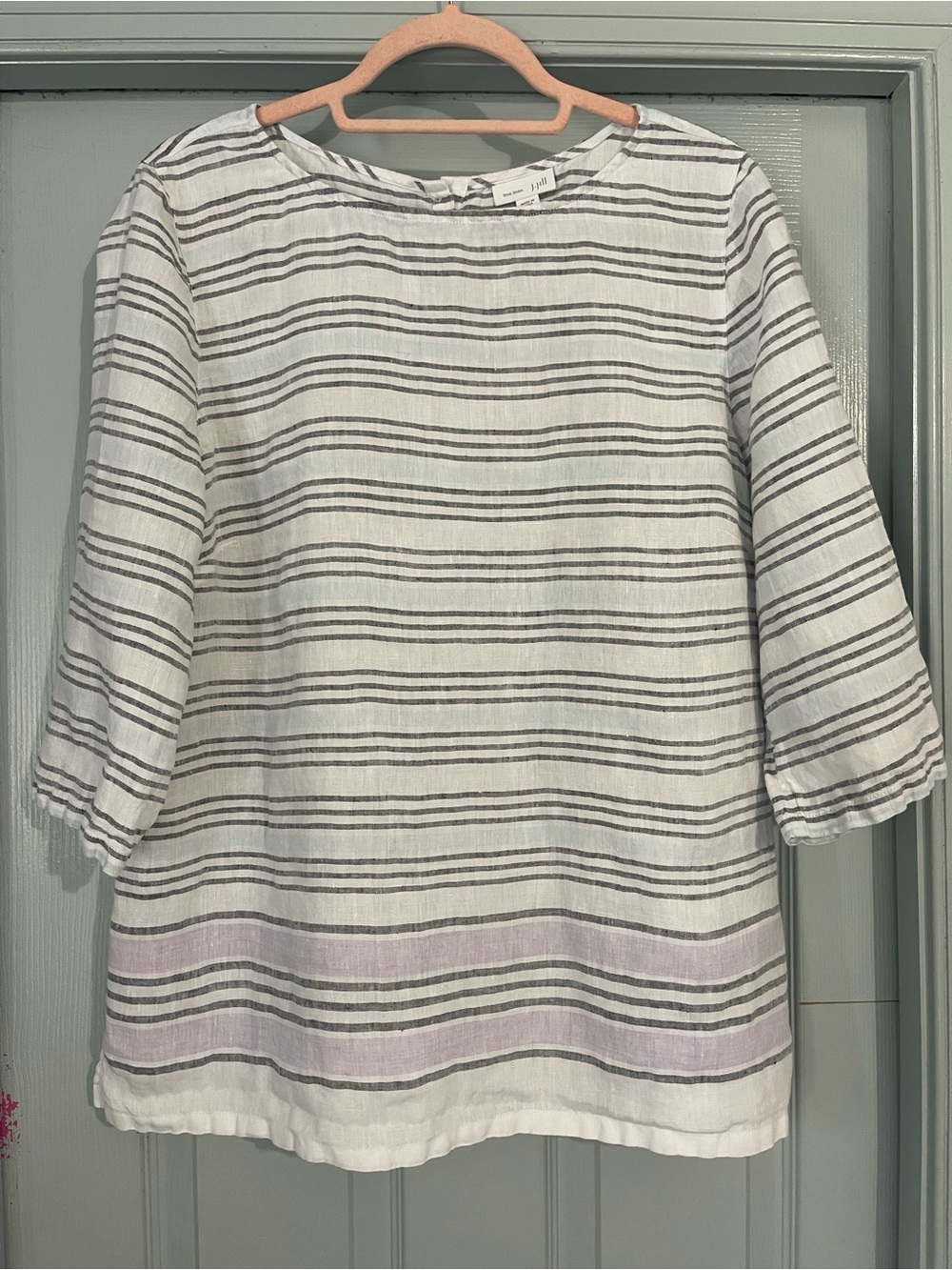 J. Jill White Tunic Top with Black, Blue and Lavender Stripes